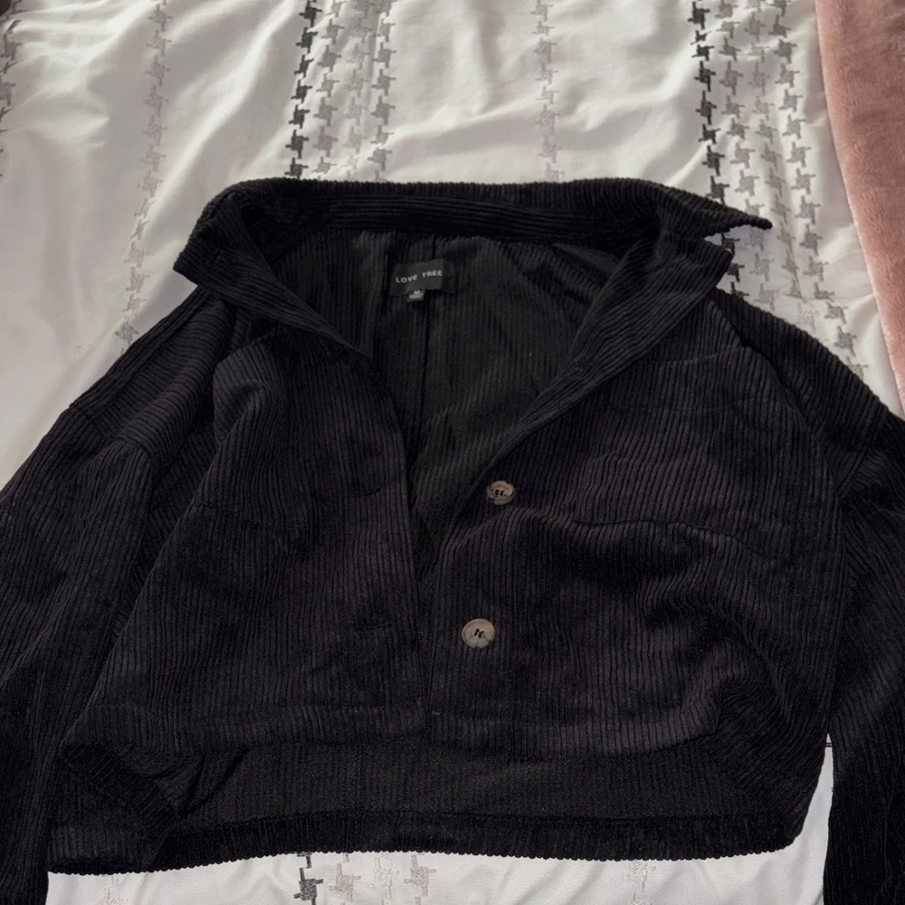 Love Tree Black Cropped Corduroy Button-Front Jacket